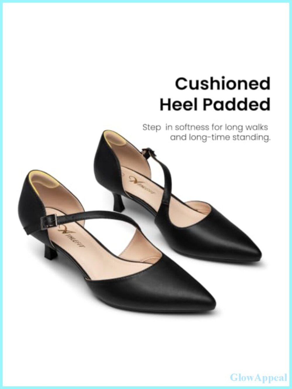Low Kitten Heel Pointed Toe Pumps Ankle Strap - Picture 5 of 6